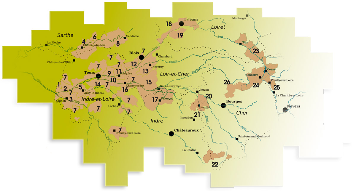 Carte des vignobles Centre Val de Loire